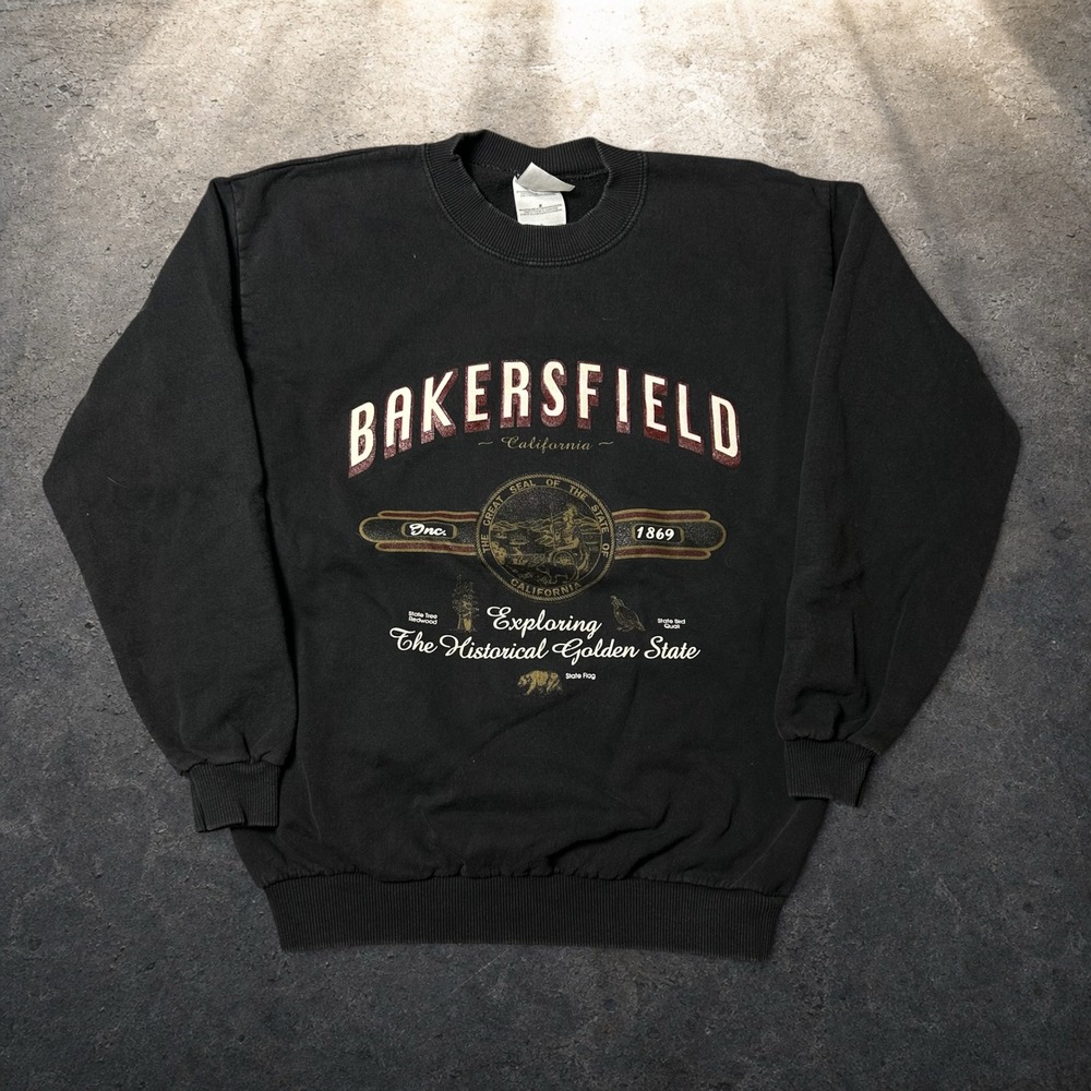 Vintage Bakersfield California Gildan Sweatshirt Black Retro Skater Size Medium